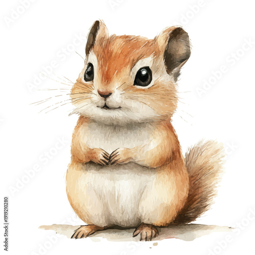Chipmunk, graceful vector watercolor painting with soft flowing strokes and subtle highlights, isolated on a white background.
