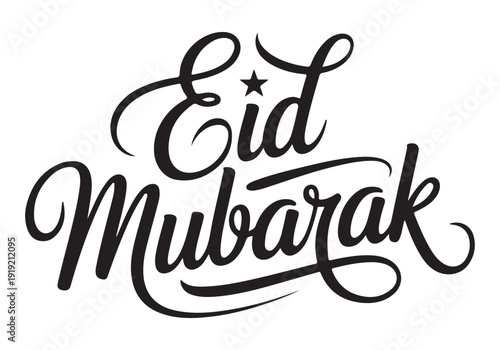 Eid Mubarak Calligraphy Text with Star on White Background