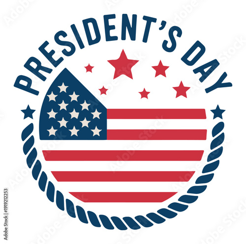 Presidents Day American Flag Emblem with Red Stars