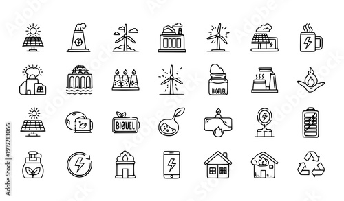 Eco Friendly Renewable Energy Outline Icon Set Vector Sustainable Power Technology
