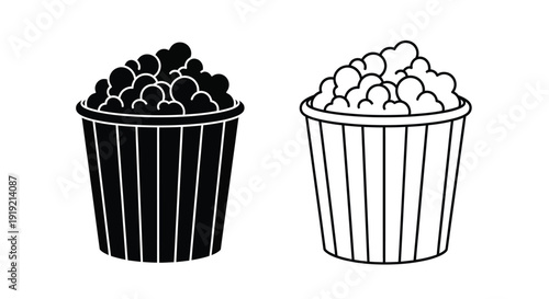 Two buckets of popcorn one black and one white silhouette