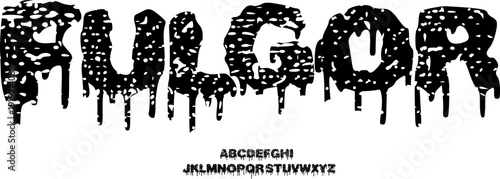 Fulgor Font - Melting Alphabet Display Font with Speckled Ink Texture and Slime Drip Effect for Horror Halloween Posters, Gritty Streetwear Branding, and Distorted Urban Typography Vector