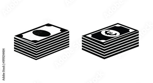 Stacks of money in black and white a graphic silhouette