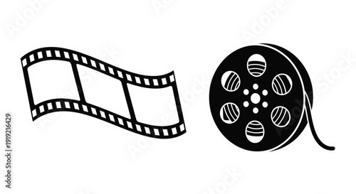 Film reel and spool graphic design a striking black silhouette