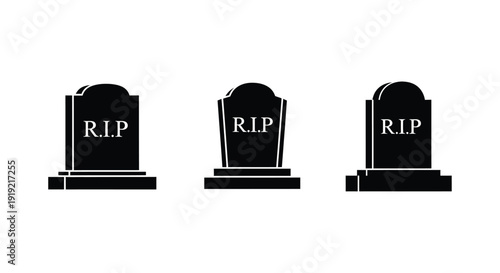 Three gravestones with rip inscriptions against a white background silhouette