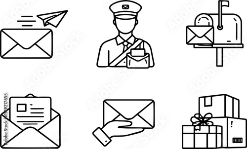  Postal service and delivery outline icon set
