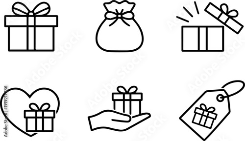 Gift box and present outline icons

