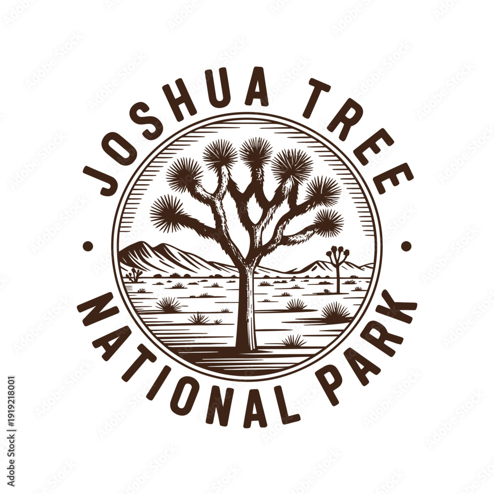 Ταπετσαρία Vintage style circular badge depicting a joshua tree and national park