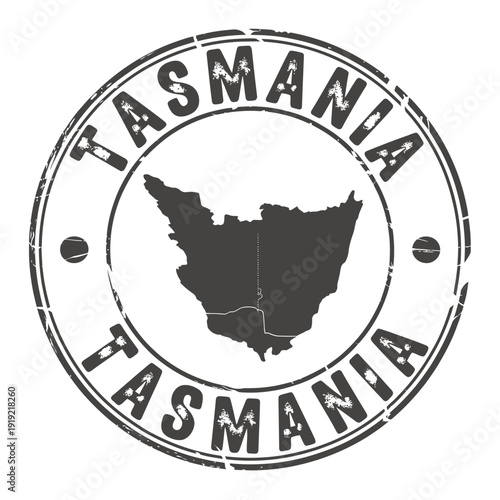 Tasmania stamp featuring the island s silhouette and text