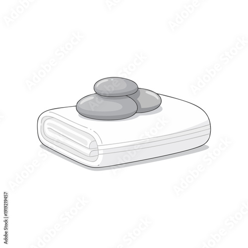 Spa stones arranged on a towel, serene wellness setup, massage therapy, illustration, top view