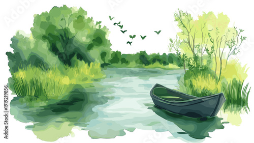 Danube Delta. Danube Delta watercolor vector illustration