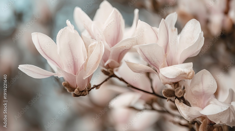 Obraz premium Magnolia flowers blooming gently on a branch in spring season 