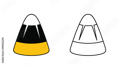 Two candy corn illustrations one colored and one outline silhouette