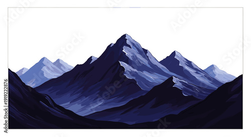 Blue stylized mountain peaks landscape on white background