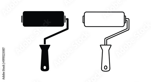 Two paint rollers one filled and one empty in black silhouette