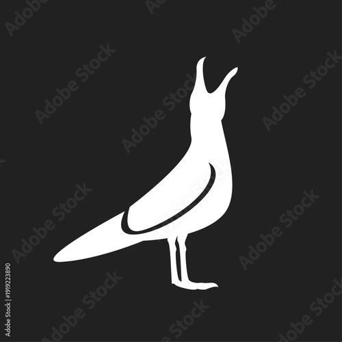 Minimalist White Bird Silhouette Singing on Black Background Graphic Icon