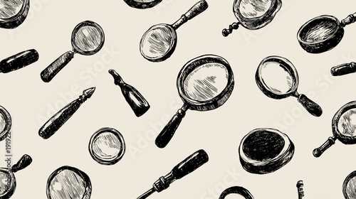 set of vector Optical glass magnifier