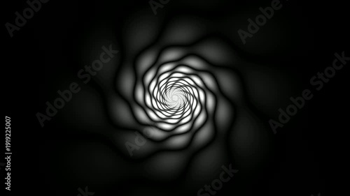 Monochrome Spiral Tunnel Vortex 4K Seamless Loop Dark Background