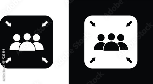Assembly point icon pack in black and white colors