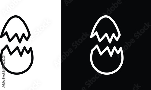 Broken egg icon pack in black and white colors