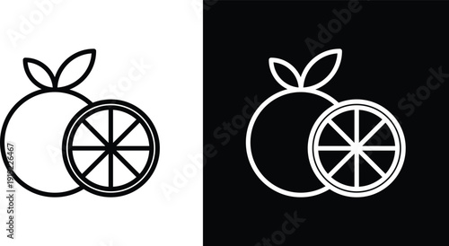 Citrus fruit icon pack in black and white colors