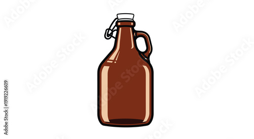 A brown glass growler bottle with a convenient handle and a classic swing-top stopper closure, on white background.