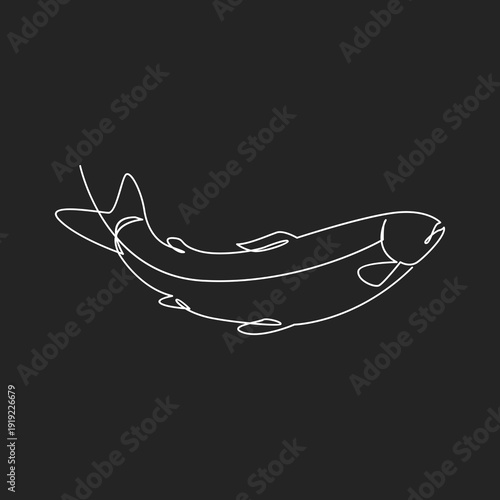 Minimalist One Line Drawing of a Fish. Continuous Line Art of a Salmon or Trout Silhouette.