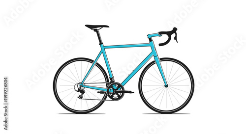 Bright blue road bicycle with black wheels, handlebars, and seat, depicted in profile on a white background.