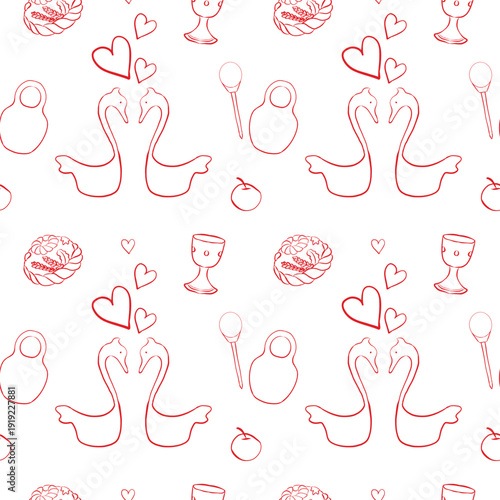 Wedding seamless pattern, Slavic wedding, a la rus, vector