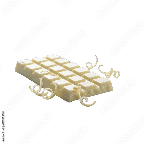 White chocolate bar with decorative shavings, cut-out background removal