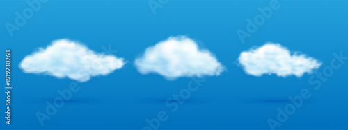 Three White Clouds Isolated On Blue Sky Background Image Visualization