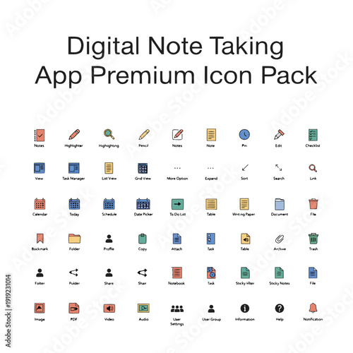 Digital note taking app premium icon pack collection