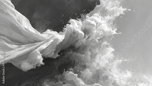 Ocean's Embrace: A dramatic black and white photograph captures the raw power and beauty of the ocean as a wave crashes and surges. 