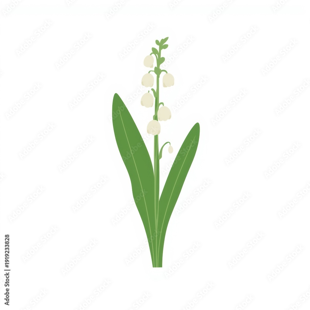 Obraz premium A delicate white lily flower with green leaves standing upright against a plain background