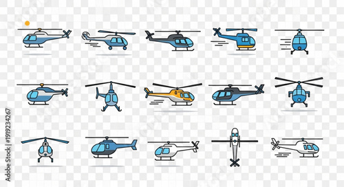 Collection of various helicopter icons and illustrations.