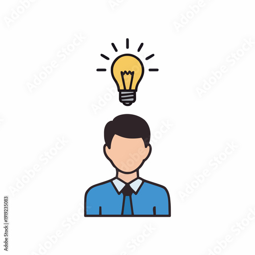 Person With Light Bulb Above Head Represents Idea And Innovation Concept Business Man Silhouette With Bright Yellow Bulb Glowing Above