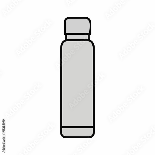 Simple Gray Reusable Water Bottle With Black Outline and Cap Isolated on White Background Minimalist Product Design