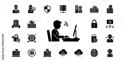 Cybersecurity Specialist Protecting Network Silhouette