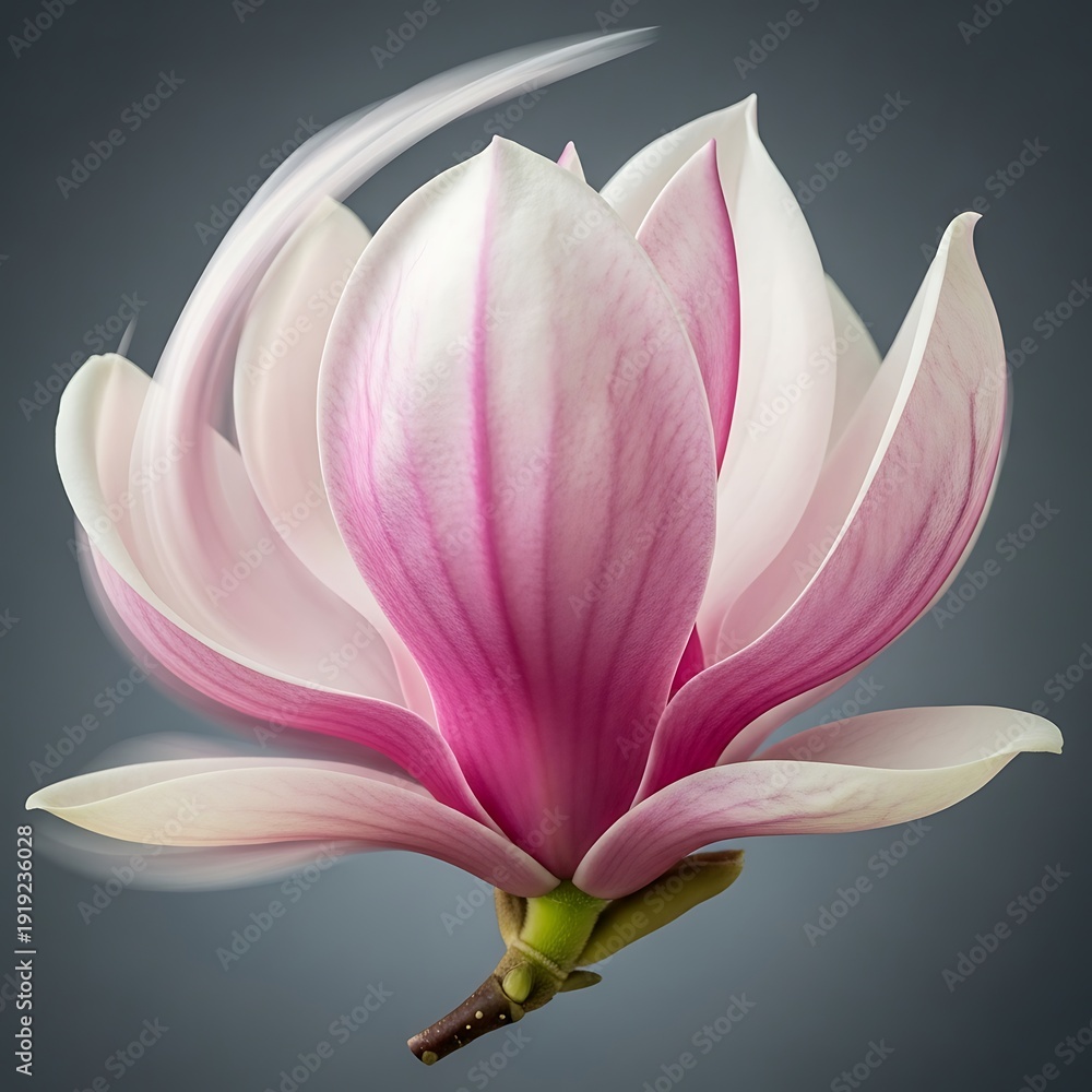 Obraz premium Pink Magnolia Flower Closeup on Gray Background.