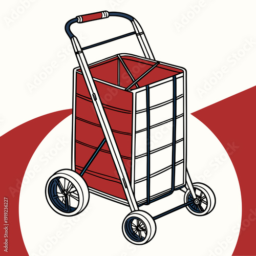 Red wheeled shopping trolley, a practical and stylish solution for carrying groceries and everyday items.