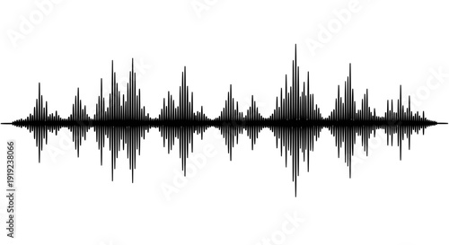 Concentrated Black Audio Sound Waveform for Digital Music and Voice Recording isolated white background