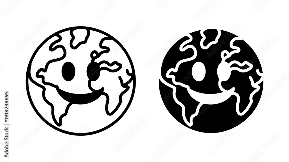 Fototapeta premium The Earth is joyfully represented with a cheerful smiley face, symbolizing global happiness.