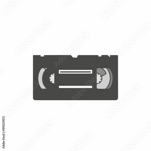 Retro VHS Tape Media Cassette for Analog Video Recording and Playback in Dark Gray and White Isolated on White Background