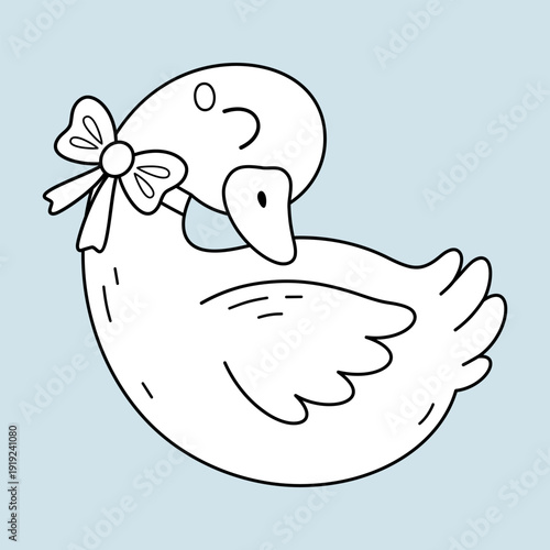 Silly goose coloring page, Funny duck outline, Farm animal coloring for kids and adults, Cottagecore doodle, Retro groovy aesthetic.