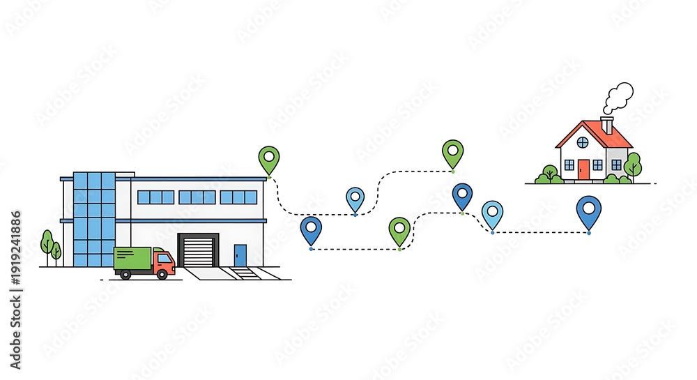 Fototapeta premium Logistics Delivery Route from Warehouse to Destination.