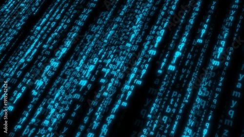 Digital code flows across the screen in a high-tech environment during late hours of the night