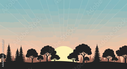 Celebrating International Day of Forests with serene forest landscape at sunrise
