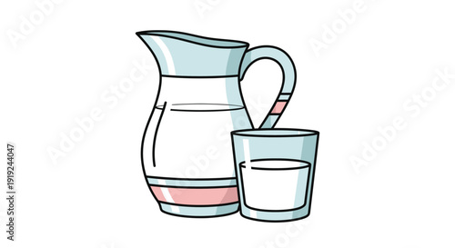 Water Pitcher and Glass Illustration.