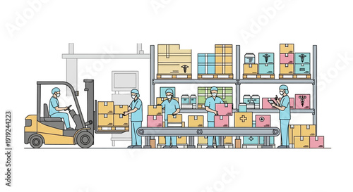 Warehouse Workers Organizing Inventory with Forklift.