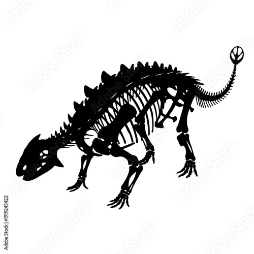 Detailed Black Silhouette of an Ankylosaurus Dinosaur Skeleton.